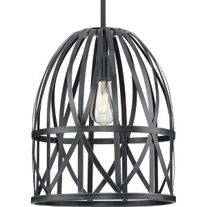 Progress Lighting, Chastain, 1-Light Pendant, Cerused Black Oak, Distressed Faux Wood Shade - 1 of 4