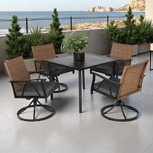 5-Piece Outdoor Patio Steel Dining Set with 35" Square Table, 4 Swivel Rocker Chairs, and Rattan Backrest - 1 of 4