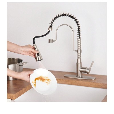 Brushed Nickel Single Handle Pull Down Kitchen Faucet with Spray