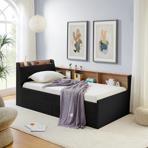 Twin Size Daybed with Two Drawers, Storage Headboard and Wireless Charging for Bedroom or Apartment - 1 of 4