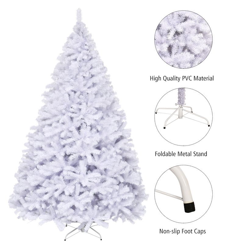 Tangkula 9ft White Christmas Pine Tree Hinged Artificial Decoration w/ 2132 Tips & Metal Stand, 5 of 7