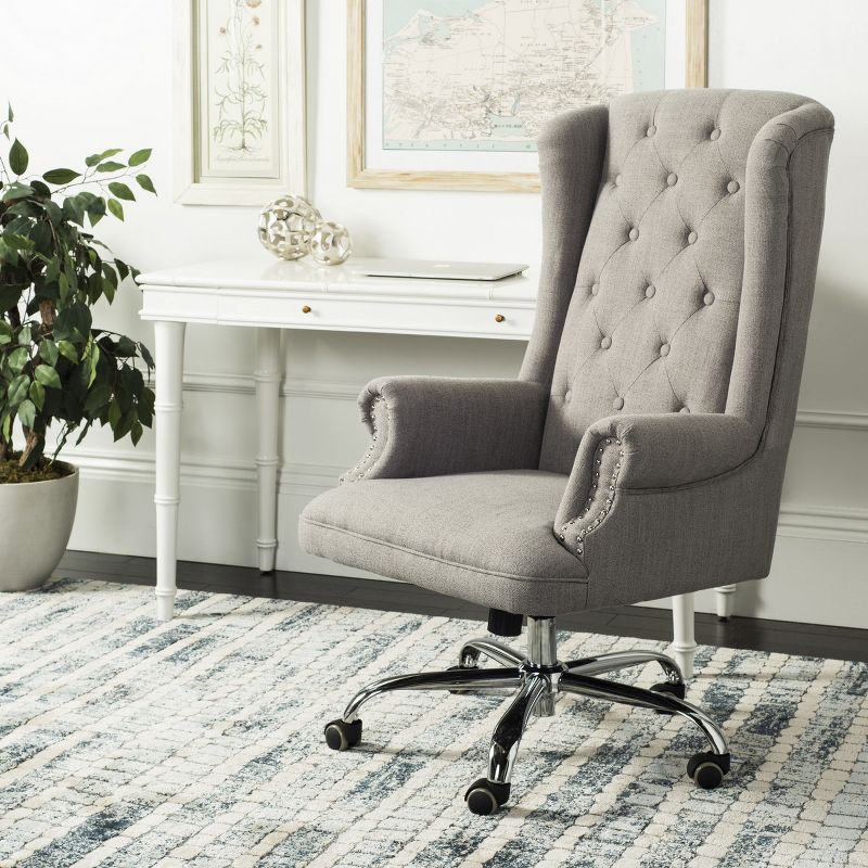 Ian Linen Chrome Leg Swivel Office Chair - Grey/Chrome - Safavieh., 2 of 10