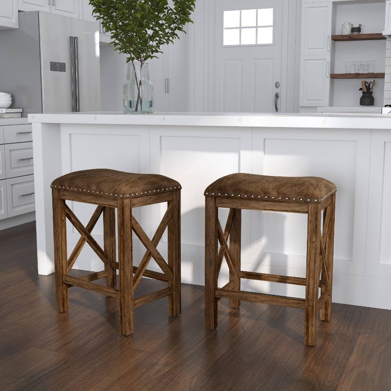 Set of 2 Willow Bend Counter Height Barstool Walnut/Brown- Hillsdale Furniture, 3 of 15