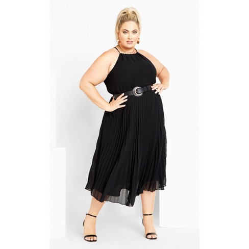 Women's Plus Size Halter Pleat Dress - Black