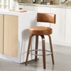 Bekrvio 26" Swivel Counter Height Bar Stools, Faux Leather Upholstered with Back, Walnut Wood Legs, Mid Century Kitchen Island Counter Chairs - 2 of 4