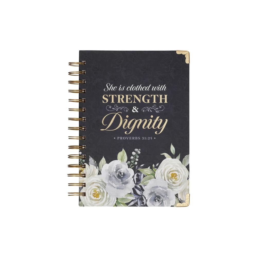 Christian Art Gifts Blue Journal W/Scripture Floral Strength & Dignity Large Bible Verse Notebook, 192 Ruled Pages, Prov. 31:25 Bible Verse