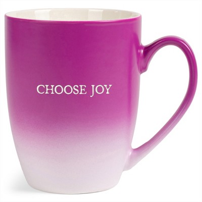 Elanze Designs Choose Joy Two Toned Ombre Matte Pink and White 12 ounce Ceramic Stoneware Coffee Cup Mug