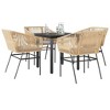 vidaXL 5 Piece Patio Dining Set - Brown Rattan/Steel - Glass Top - Cushions Included - 2 of 4
