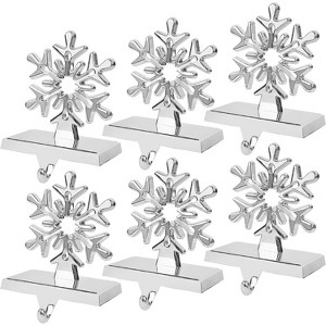 6 Pcs Christmas Snowflake Stocking Holder, Metal Christmas Stocking Hanger, 3D Sliver Stocking Hooks Non-Slip - 1 of 4