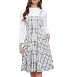 INSPIRE CHIC Women's Sleeveless Square Neck Plaid A-Line Pinafore Overall Tweed Dresses - 1 of 4