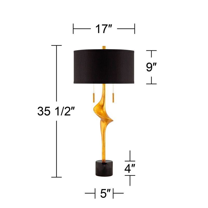 Possini Euro Design Athena Modern Buffet Table Lamp 35 1/2" Tall Sculptural Gold Leaf Black Drum Shade Bedroom Living Room Bedside Nightstand Office, 5 of 11