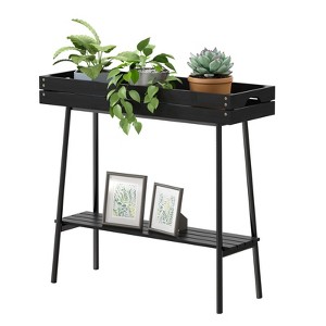 Bamboo and wood table with metal legs, suitable for storing items, plant flower racks - 1 of 4