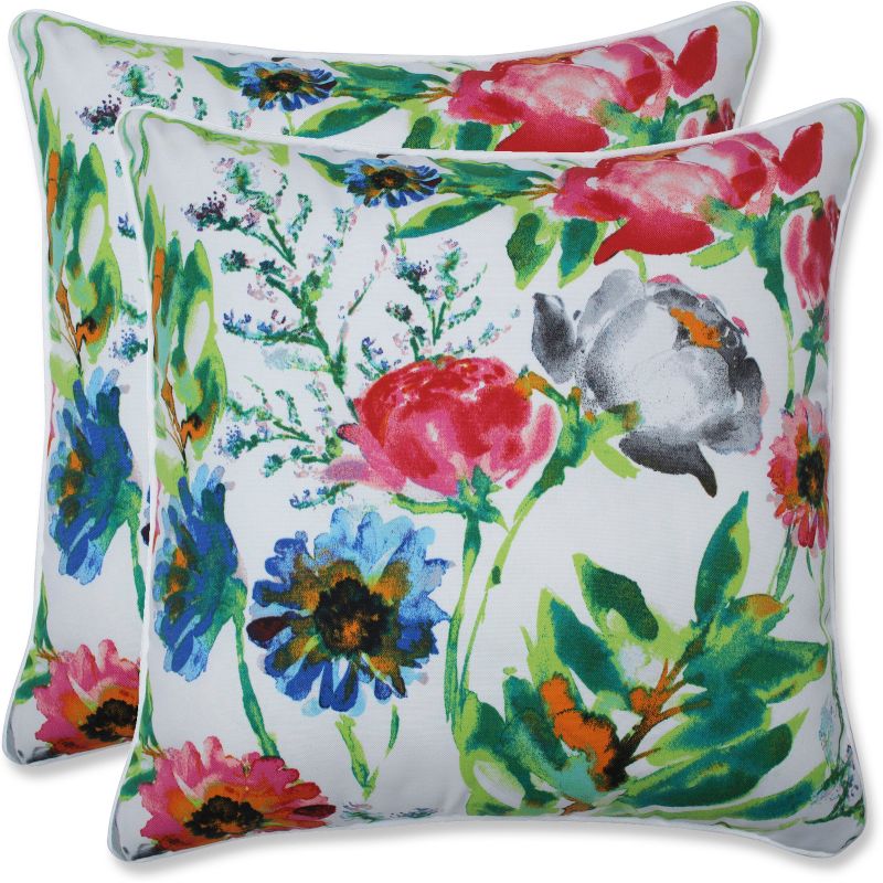 Floral Mania 2pc Square Outdoor Throw Pillow Set Pink - Pillow Perfect, 1 of 6