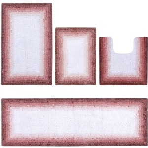 Torrent Collection 4 Piece 100% Soft Cotton Tufted Weave Bath Rug Set, Ombre Pattern, Super Soft & Absorbent, Machine Washable Bathroom Mats - 1 of 4