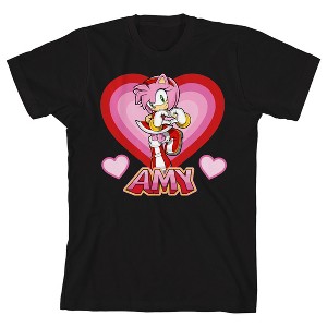 Sonic The Hedgehog Amy Heart Shape Youth Girl's Black Crew Neck Short Sleeve T-shirt - 1 of 3