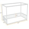 Fontoi Beds, Twin Floor Bed with Frame, Wood Bed with Guardrails and Fence for Girls and Boys, White, 41.8"*58.3"*78.2" - 2 of 4