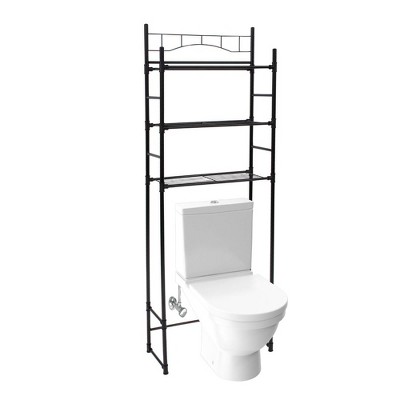 Juvale 65 inch 3 Tier Over the Toilet Storage Shelf, Bathroom Cabinet Shelving Space Saver Organizer, Black Metal