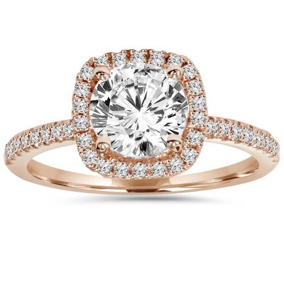 Pompeii3 1 1/2ct Lab Created Diamond Cushion Halo 14K Rose Gold Engagement Ring
