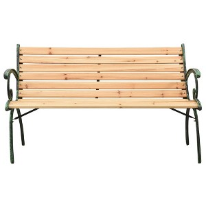 vidaXL Solid Firwood and Cast Iron Patio Bench, 48.4" Nostalgic Design Outdoor Furniture, Stable & Durable, Ideal for Garden or Patio - Brown - 1 of 4
