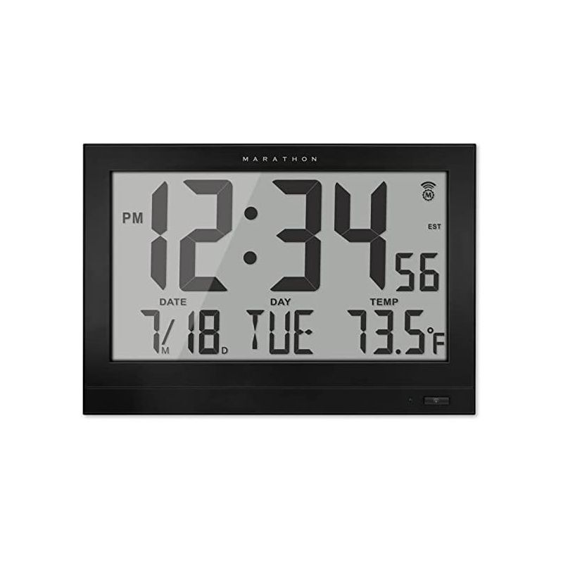 Marathon Jumbo Atomic 15 Inch Wall  Clock With Automatic Backlight, 8 Time Zones And Indoor Temperature, 2 of 7