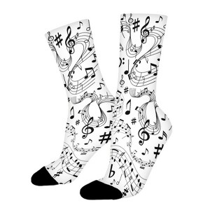 Musical Notes Women Printed Crew Socks Funny Funky Socks Soft Polyester Novelty Gifts for Artists Men - 1 of 1