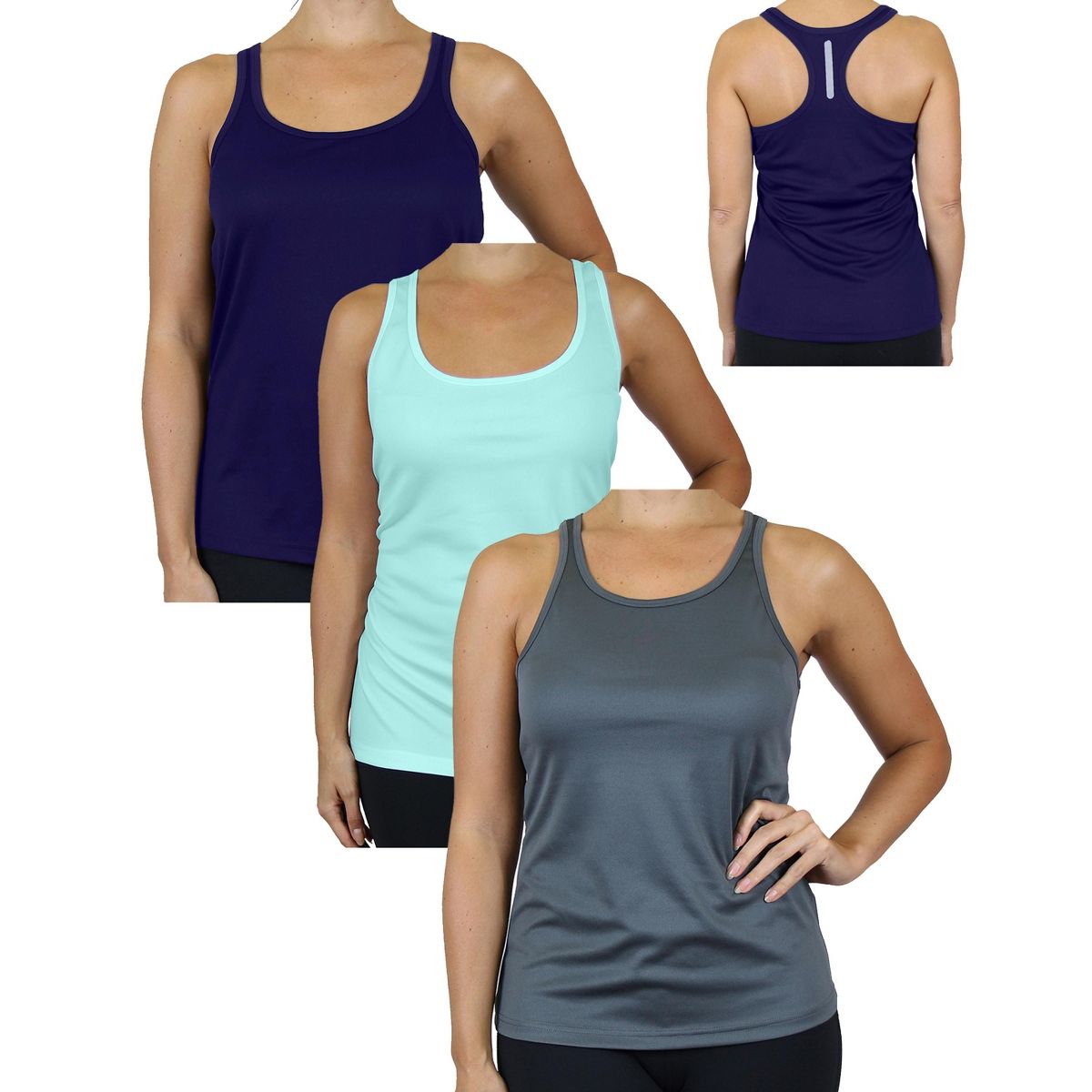Galaxy By Harvic Women's Moisture Wicking Racerback Tanks- 3 Pack - thumbnail 9