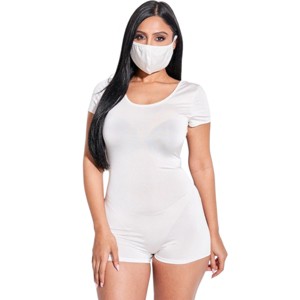 Slickblue Women’s Short Sleeve Scoop Neck Romper and Face Mask Set, Casual 2-Piece Casual Outfit, Color & Size Options - 1 of 4