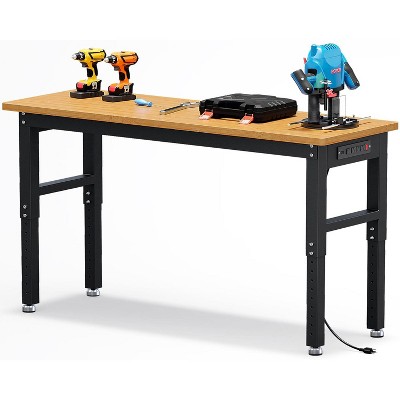 60" Heavy Duty Workbench, Max. 2200 LBS Capacity Adjustable Height Solid Wood Work Bench Table, Work Bench Station for Garage, Shop, Home, Office