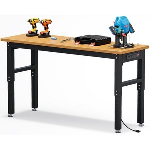 60" Heavy Duty Workbench, Max. 2200 LBS Capacity Adjustable Height Solid Wood Work Bench Table, Work Bench Station for Garage, Shop, Home, Office - 1 of 4