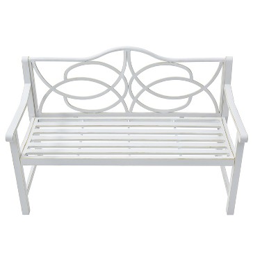 Vynxaria White Patio Bench with Decorative Backrest - 2-3 Person Outdoor Seating for Garden and Porch