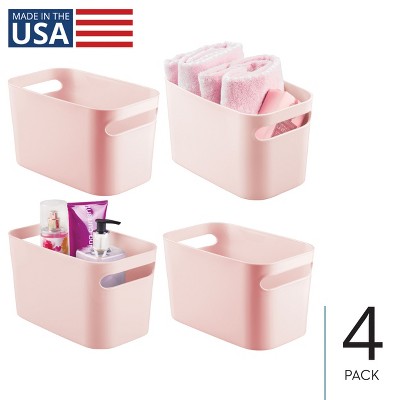mDesign Deep Plastic Bath Storage Bin with Handles, 10" Long, 4 Pack, Light Pink, USA Made