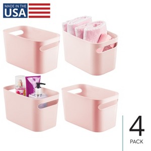 mDesign Deep Plastic Bath Storage Bin with Handles, 10" Long, 4 Pack, Light Pink, USA Made - 1 of 4