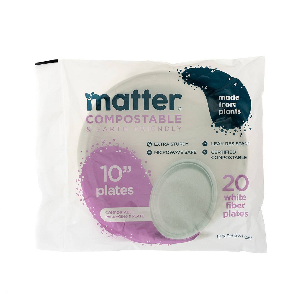 Matter Compostable Fiber Disposable Dinner Plates 10" - White - 20ct