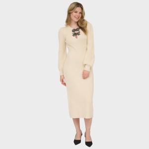 August Sky Women's Embellished Bow Front Keyhole Sweater Midi Dress - 1 of 4