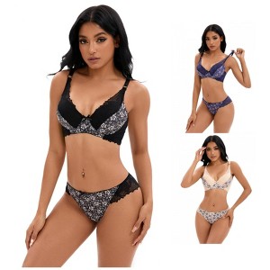 INSPIRE CHIC 3 Sets Women's Floral Mesh Push-Up Underwire Lace Bra and Underwear Lingerie Set - 1 of 4