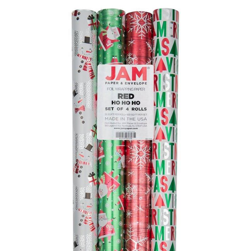JAM Paper &#38; Envelope 4ct Christmas Gift Wrap Rolls &#39;HoHoHo Santa&#39; Red, 2 of 6