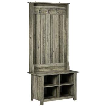 HOMCOM Hall Tree with Shoe Storage Bench, Entryway Bench with Coat Rack, Accent Coat Tree with Adjustable Shelves for Hallway, Mud Room