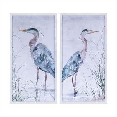 Framed Lake Heron Bird Wall Print (Set of 2)