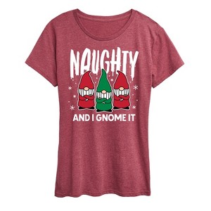 Women's - Instant Message - Naughty And I Gnome It Funny Christmas Short Sleeve Graphic T-Shirt - 1 of 4