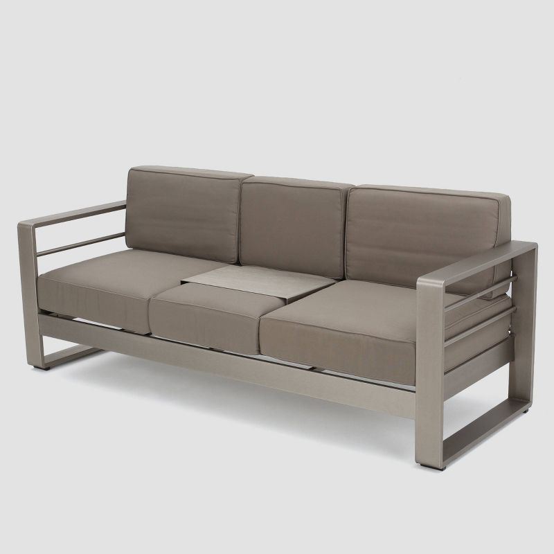Cape Coral 5pc Aluminum Patio Sofa Set  Silver/Khaki - Christopher Knight Home, 5 of 8
