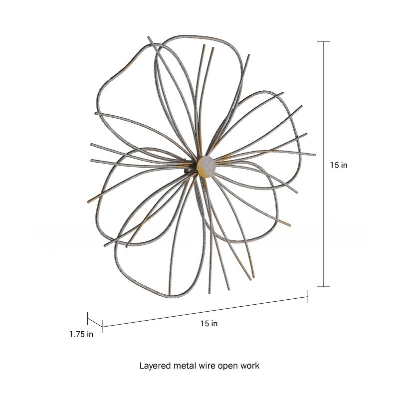 Wall Decor - Metallic Layered Wire Flower Sculpture - Contemporary Hanging Accent for Living Room, Bedroom, or Kitchen by Lavish Home (Silver/Gold), 3 of 8