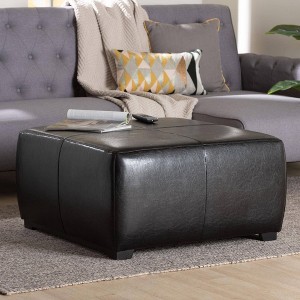 オットマン・スツール ottoman leather footstool Full Leather Square Ottoman Footstool Black - Baxton Studio