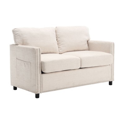 NicBex Loveseat Sofa with Soft Cushion and Side Pocket Modern Upholstered 2 Seater Loveseat Couch for Living Room,Bedroom,Beige