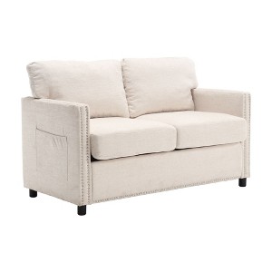 NicBex Loveseat Sofa with Soft Cushion and Side Pocket Modern Upholstered 2 Seater Loveseat Couch for Living Room,Bedroom,Beige - 1 of 4