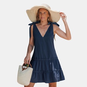 Women's Elegant Navy Tiered Sundress with Tie Shoulder Straps - Cupshe - 1 of 4