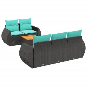 vidaXL 6 Piece Garden Sofa Set with Cushions Black Poly Rattan - Black and Blue - 1 of 4