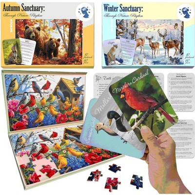 QUOKKA 60 Pieces Dementia Puzzles for Elderly - 3SET Large Piece Puzzles for Seniors - 9 Memory Flashcards with Facts