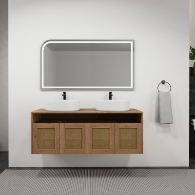 48" Bathroom Vanity with 2 Ceramic Sinks, Wall Mounted Bathroom Storage Cabinet with 4 Soft-Close Doors – The Pop Home