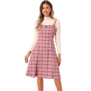 INSPIRE CHIC Women's Plaid Sleeveless Tie Back A-Line Overall Pinafore Dresses - 1 of 4