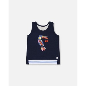 Deux par Deux Girl Organic Cotton Tank Top Navy Blue and Toucan - 2 Years - 1 of 4